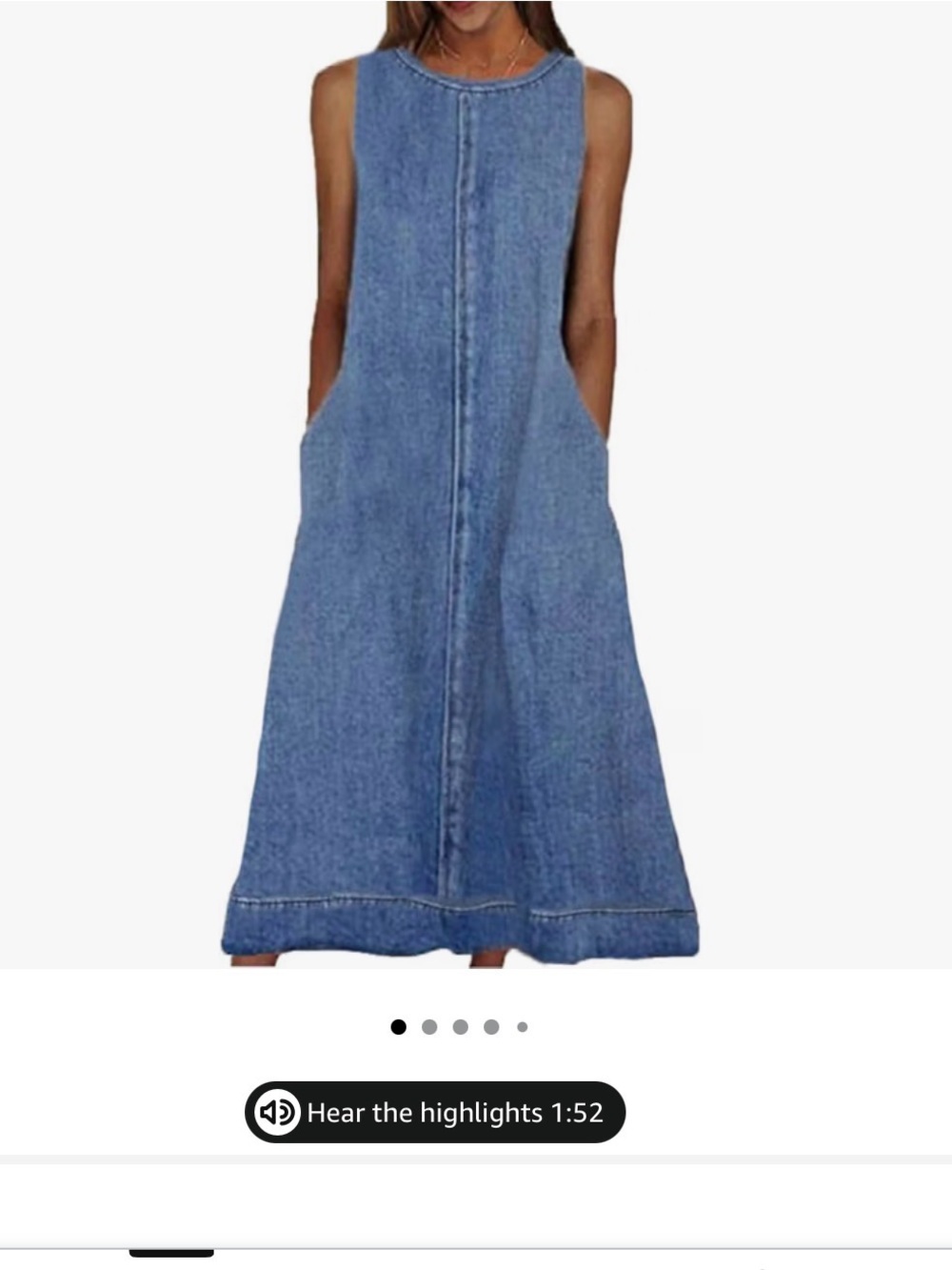Sleeveless Blue Denim Midi Dress with Pockets